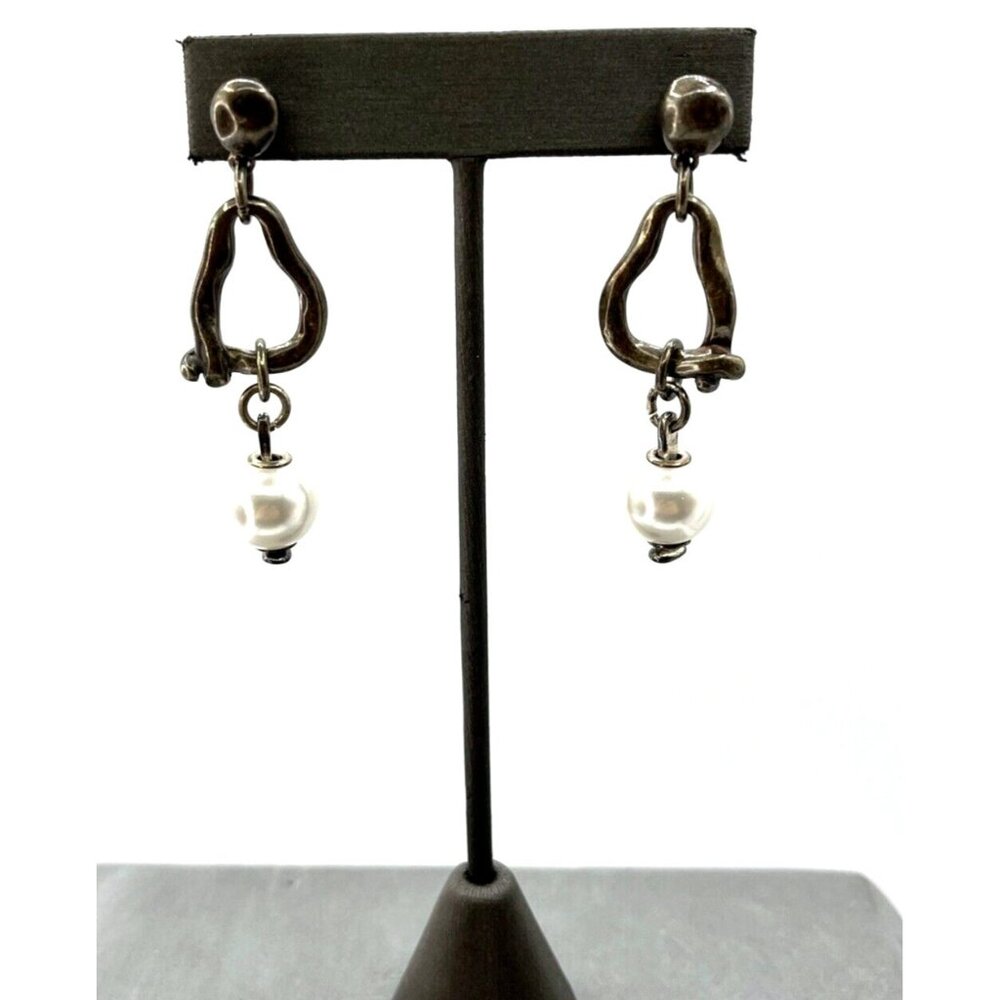UNO de 50 Simulated Pearl Abstract Pierced Dangle Earrings Silver-Plated 2.25"